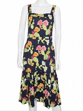 BEATRICE VALENZUELA | Cactus Flower Print Midi Dress in Size US 4